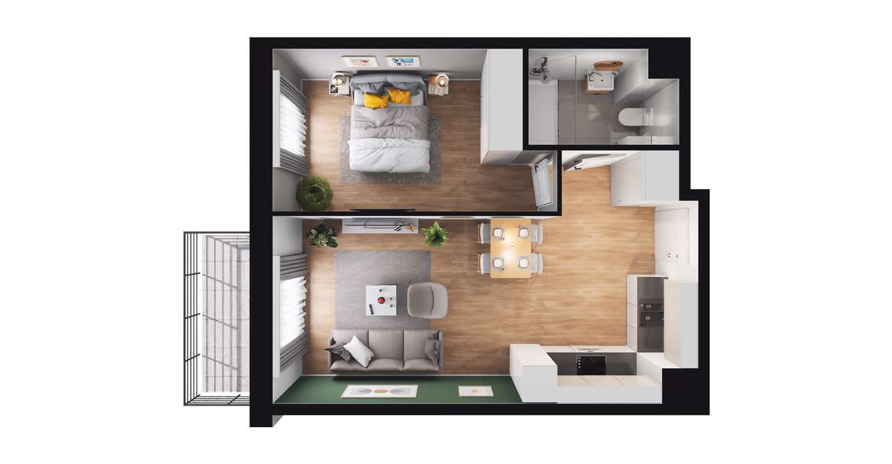 2-pokojowe mieszkanie 42m2 + balkon - Pełny obrazek: 2/8