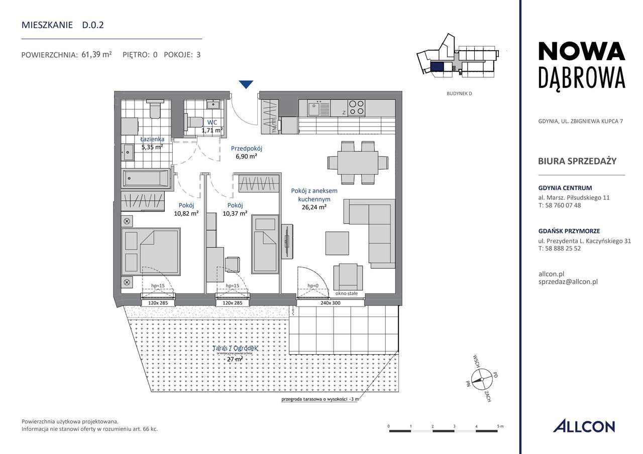 3-pokojowe mieszkanie 61m2 + taras Bez Prowizji - Pełny obrazek: 2/7