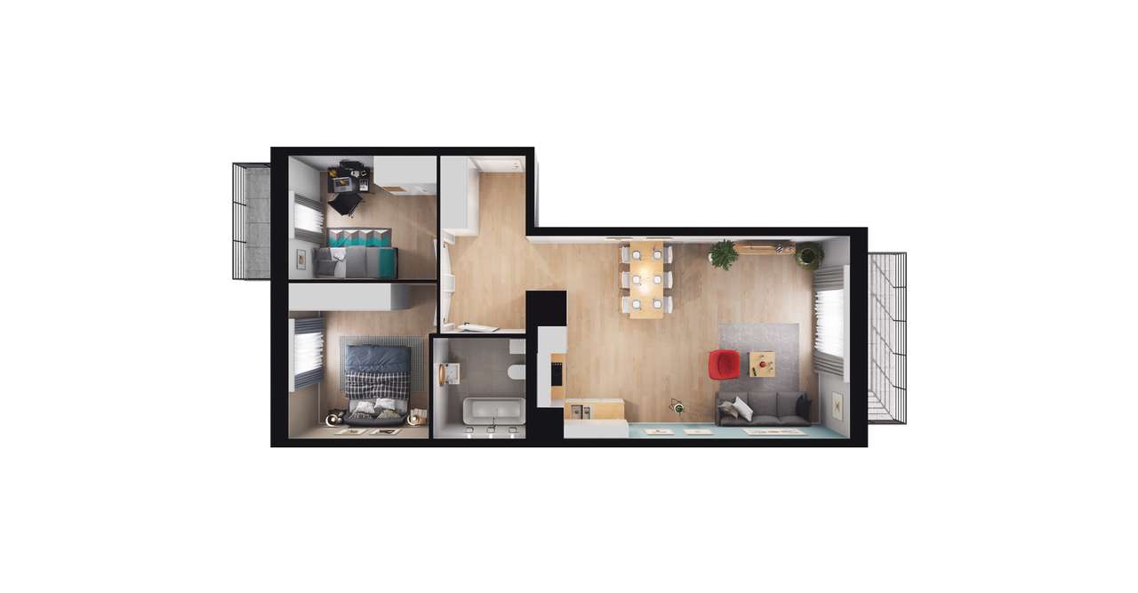 3-pokojowe mieszkanie 63m2 + 2 balkony - Pełny obrazek: 2/8