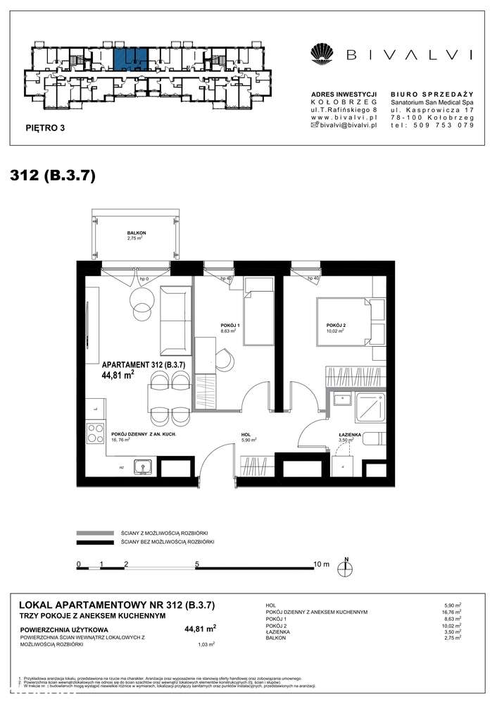 Bivalvi  | apartament 3-pok. | 44,81 m² | 312 - Pełny obrazek: 2/10