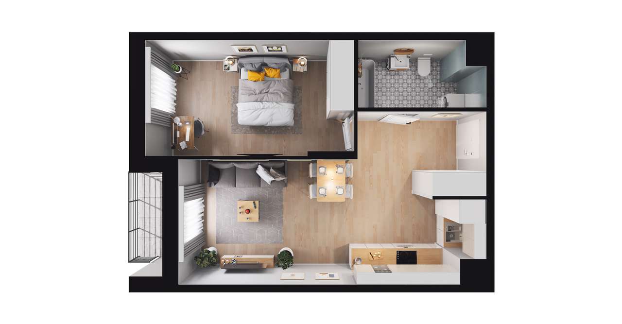 2-pokojowe mieszkanie 43m2 + loggia - Pełny obrazek: 2/8