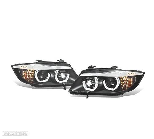 FARÓIS ANGEL EYES 3D LED + PISCA LED PARA BMW E90 E91 05-08 FUNDO PRETO - 4