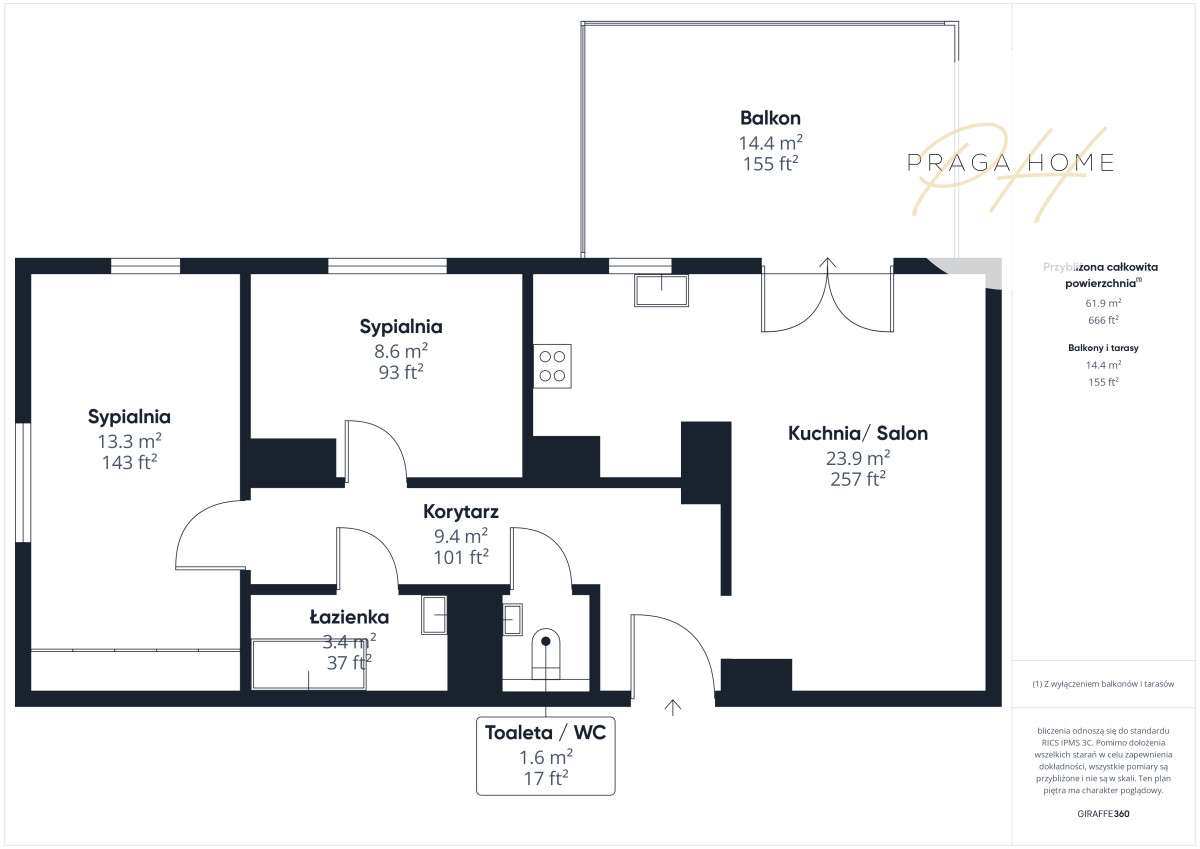 3 pokoje na Gocławku | 62 m2 | Garaż + Taras 14 m2 - Pełny obrazek: 5/20
