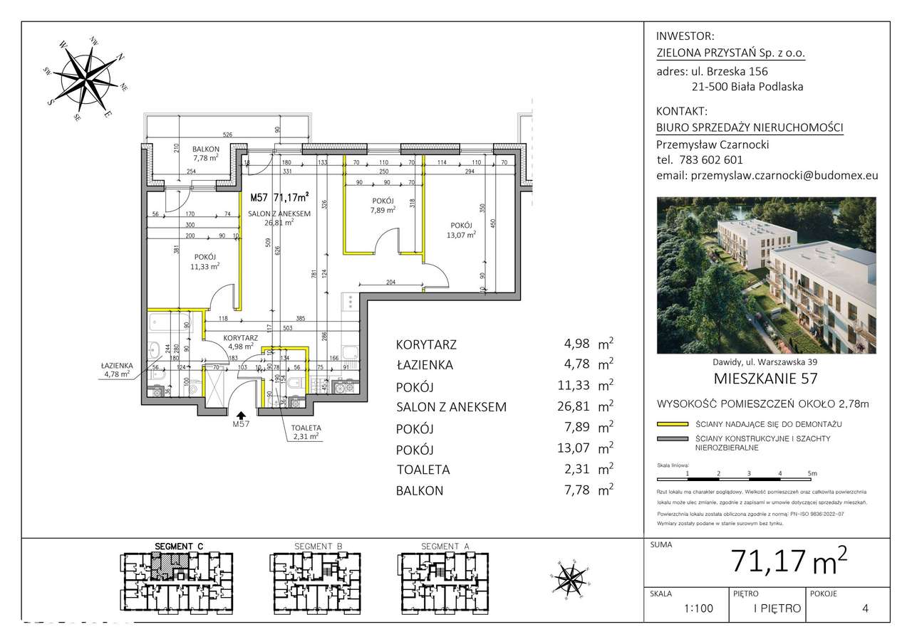 4-pokojowe mieszkanie 71m2 + balkon Bezpośrednio - Pełny obrazek: 2/6