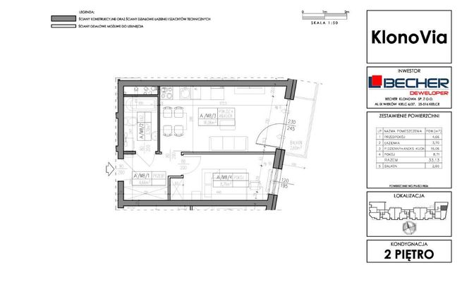 Stan Deweloperski - Klonowa 33,15m2