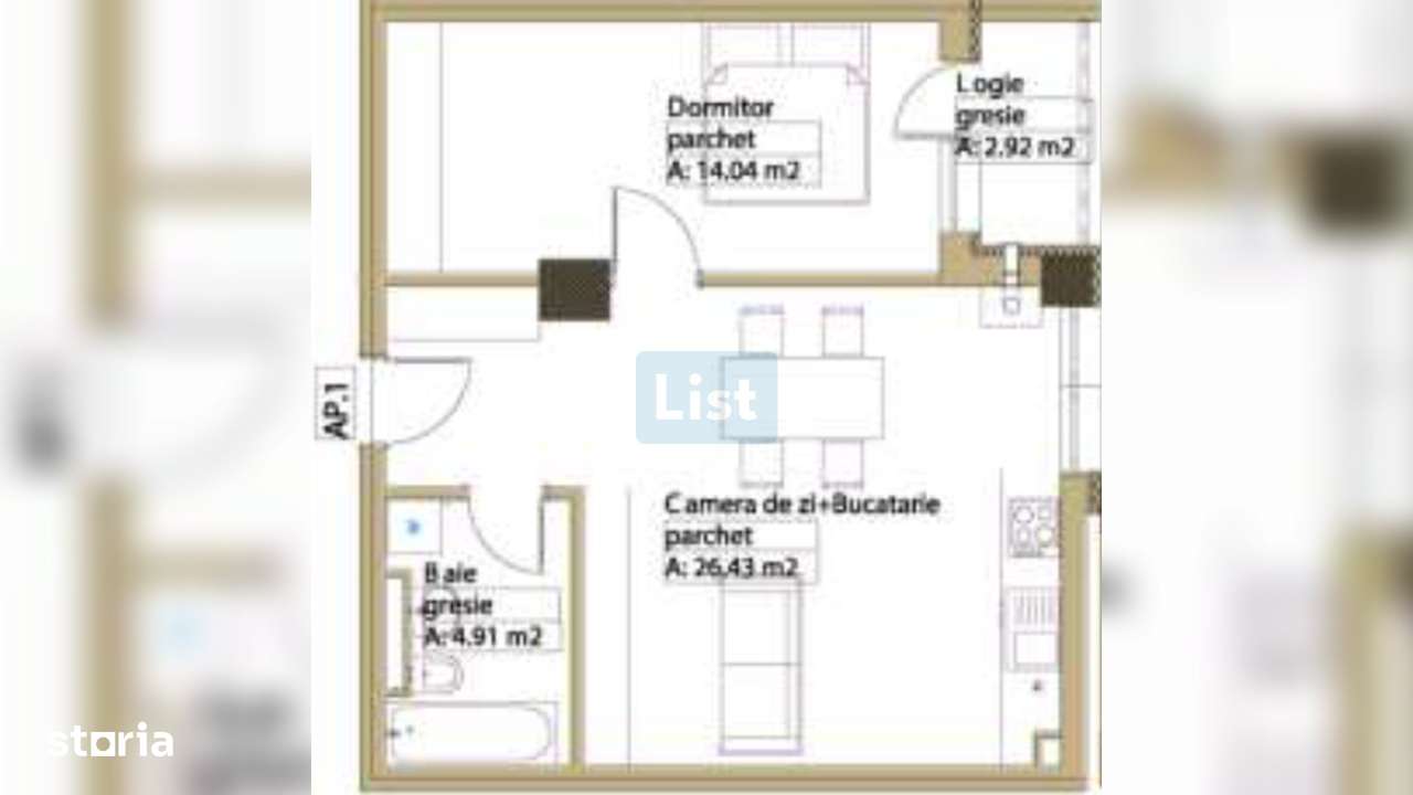 Apartament 2 camere, 55.35mpc, etaj 1, lift, Comision 0% — fotografia 2