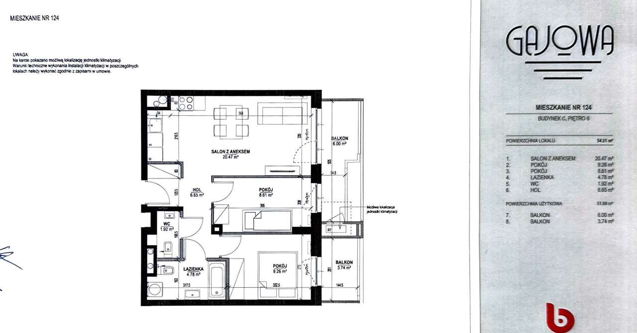 Apartament 54,21 m2 Gajowa z dostępnym podziemnym miejscem parkingowym - Pełny obrazek: 4/6