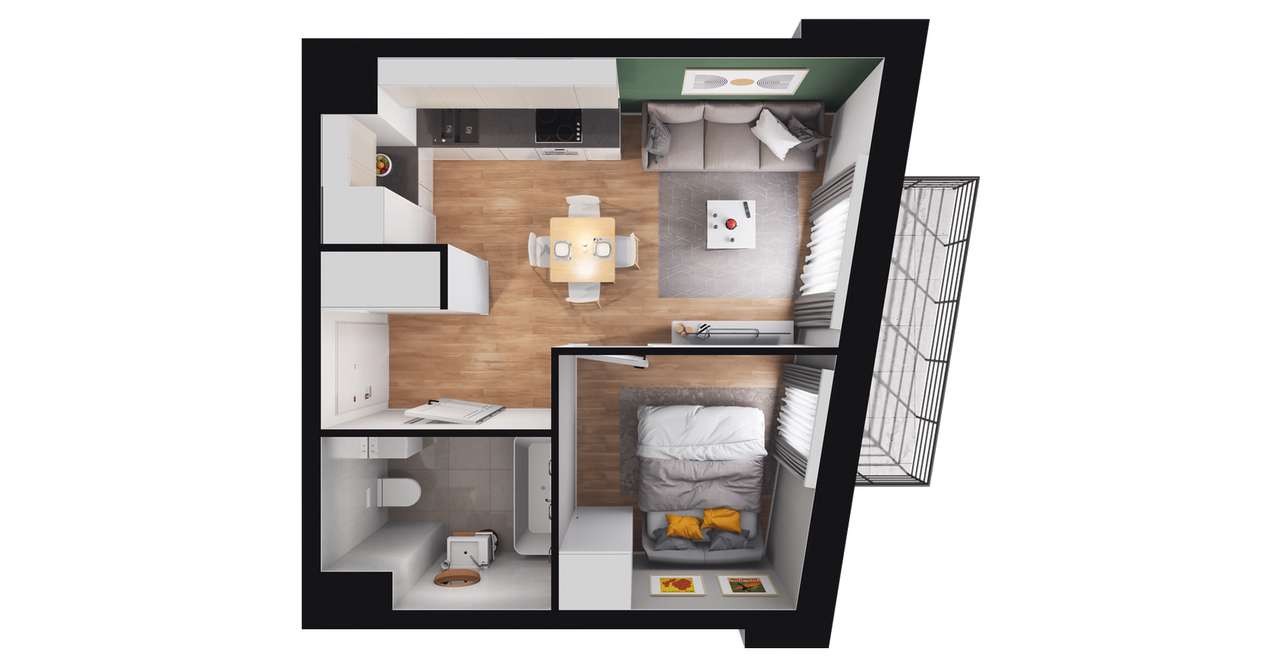 2-pokojowe mieszkanie 29m2 + balkon Bezpośrednio - Pełny obrazek: 3/7