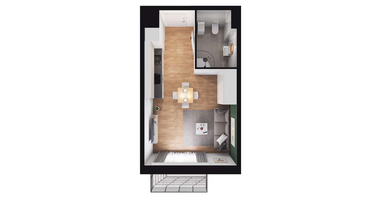 1-pokojowy apartament inwestycyjny 27m2 + balkon - Pełny obrazek: 2/8