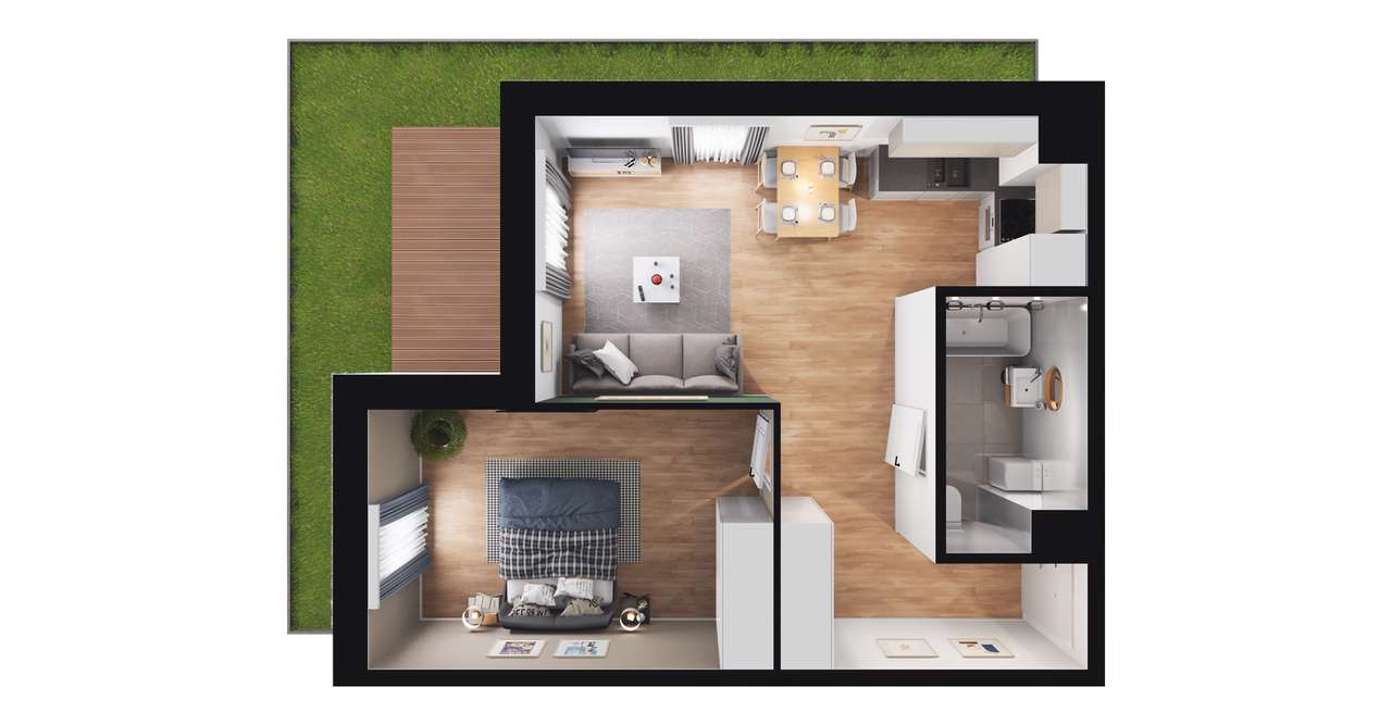 2-pokojowe mieszkanie 45m2 + ogródek - Pełny obrazek: 2/8