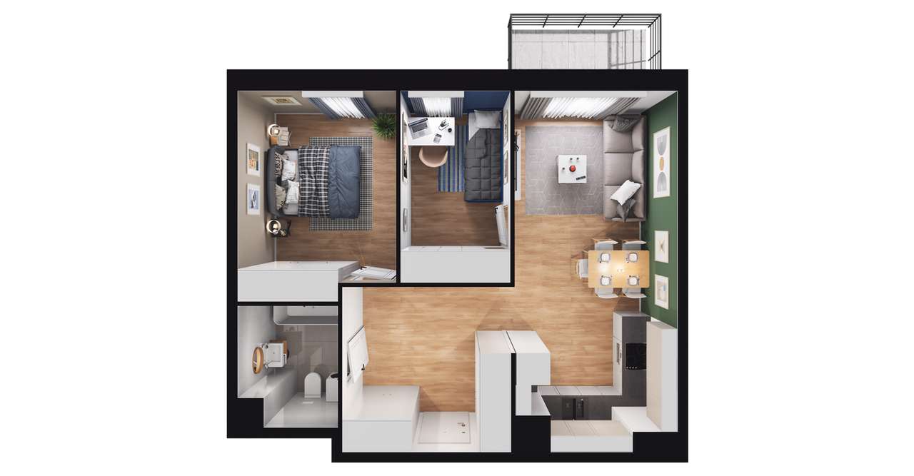 3-pokojowe mieszkanie 52m2 + balkon Bezpośrednio - Pełny obrazek: 2/8