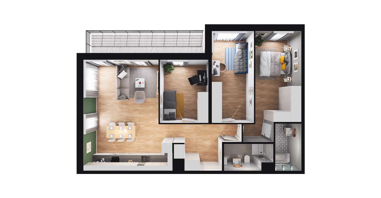 4-pokojowe mieszkanie 88m2 + loggia - Pełny obrazek: 2/8