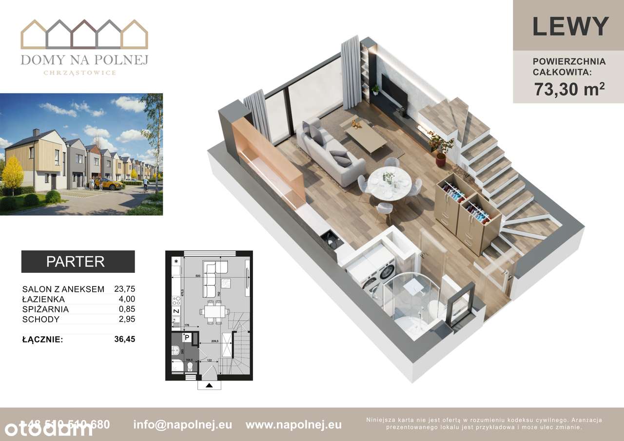 Dom w zabudowie szeregowej 73m2 Chrząstowice - Pełny obrazek: 3/9