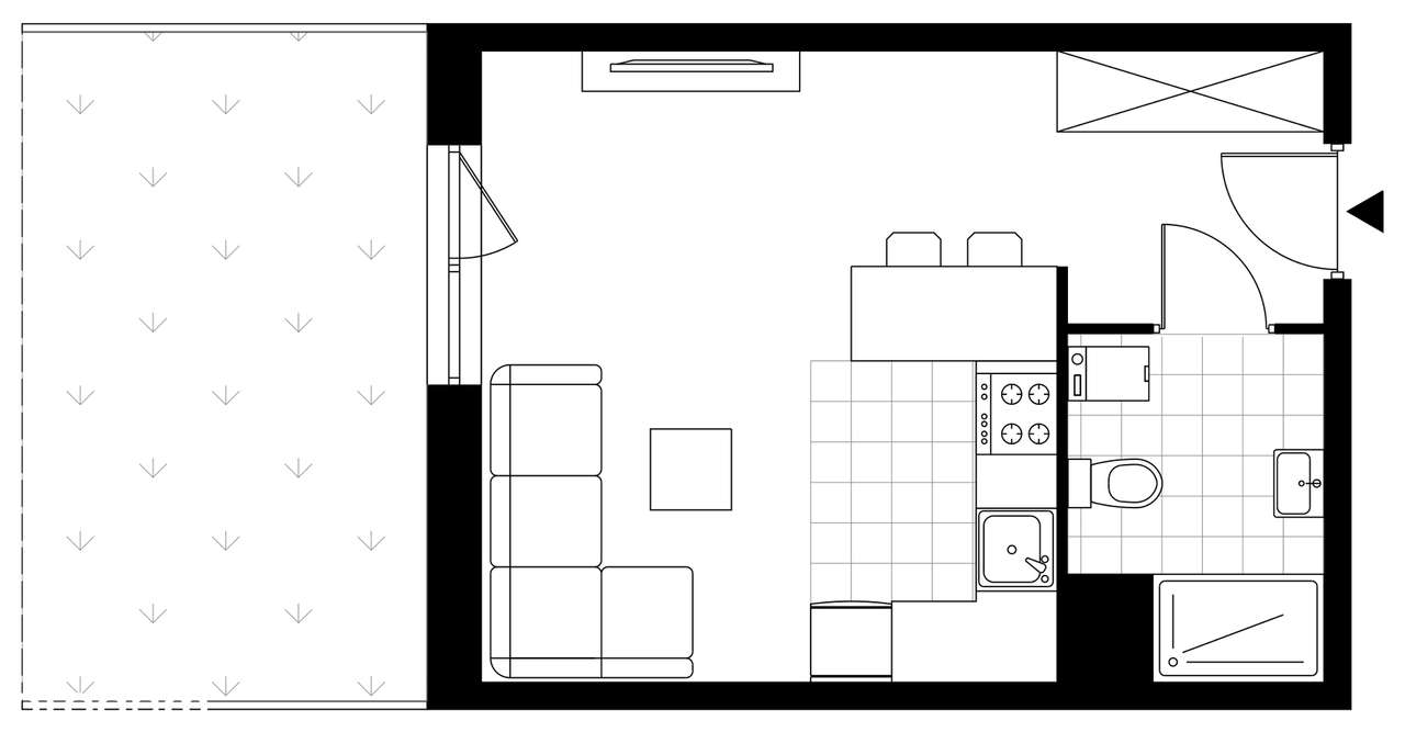 1-pokojowe mieszkanie 27m2 + ogródek Bezpośrednio - Pełny obrazek: 3/7