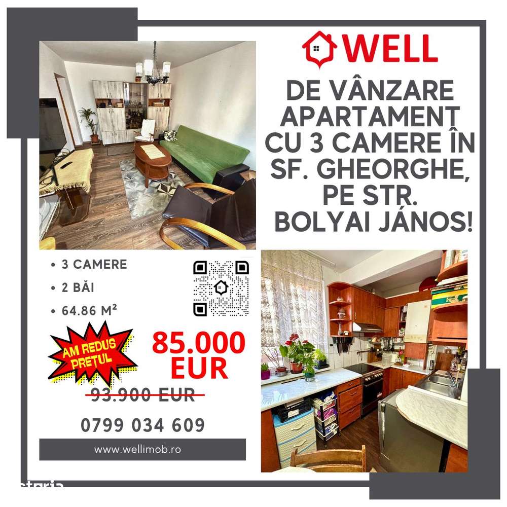 De vânzare apartament cu 3 camere în Sfântu Gheorghe, str Bolyai János - Imagine principală: 1/17