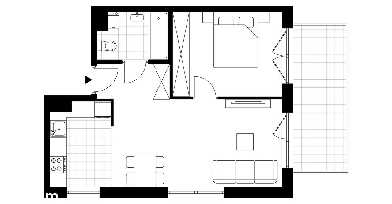 2-pokojowe mieszkanie 45m2 + balkon - Pełny obrazek: 3/8