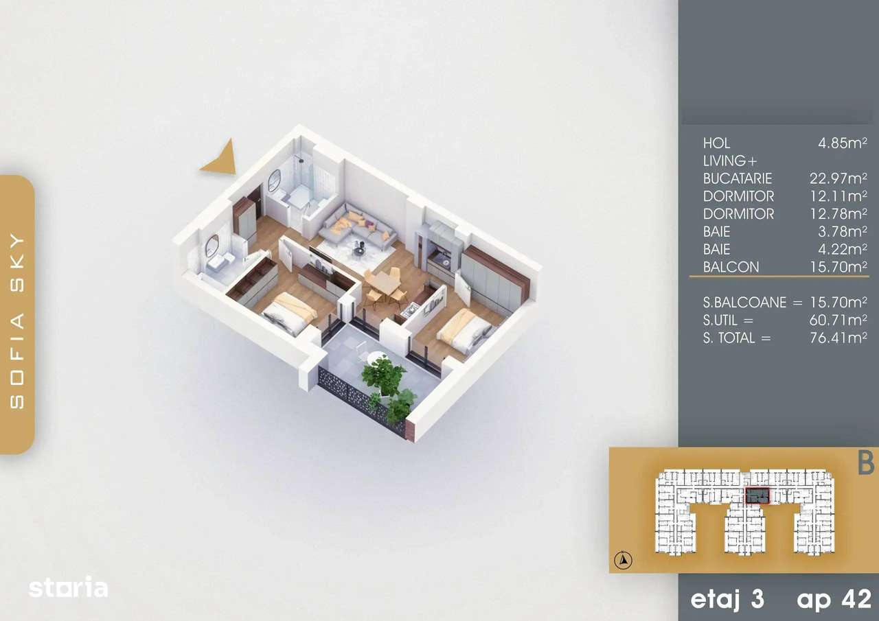 3 Camere Terasa 15 mp 7 Minute Metrou Nicolae Teclu Pallady - Imagine principală: 3/9