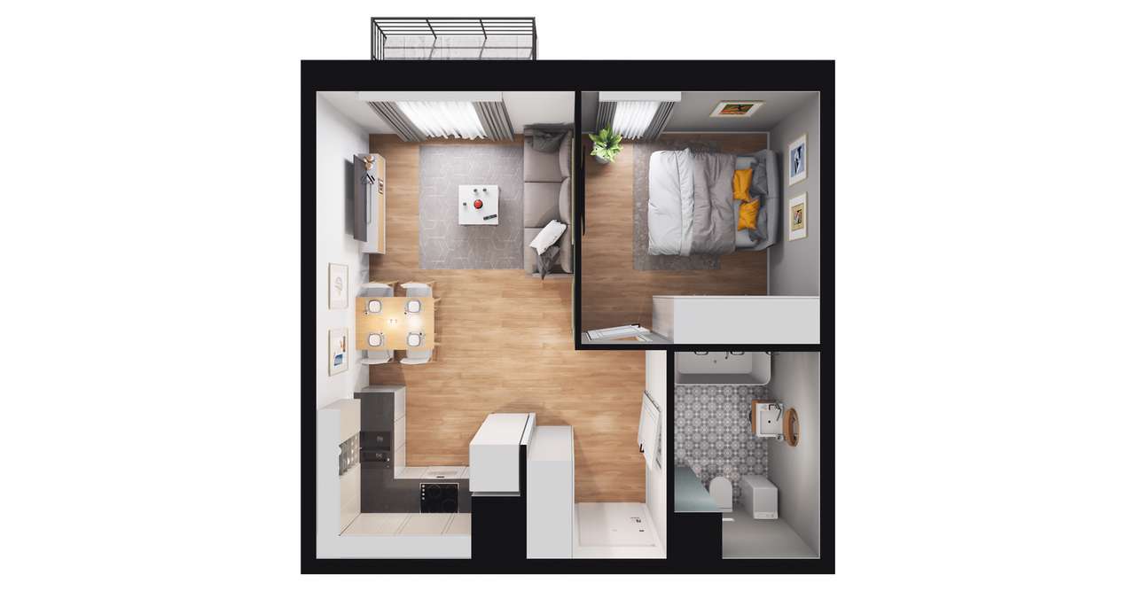 2-pokojowe mieszkanie 36m2 + balkon Bezpośrednio - Pełny obrazek: 2/6