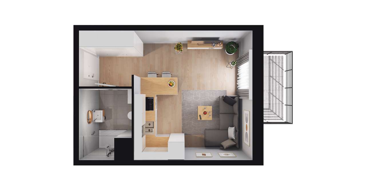 1-pokojowe mieszkanie 27m2 + balkon - Pełny obrazek: 2/7