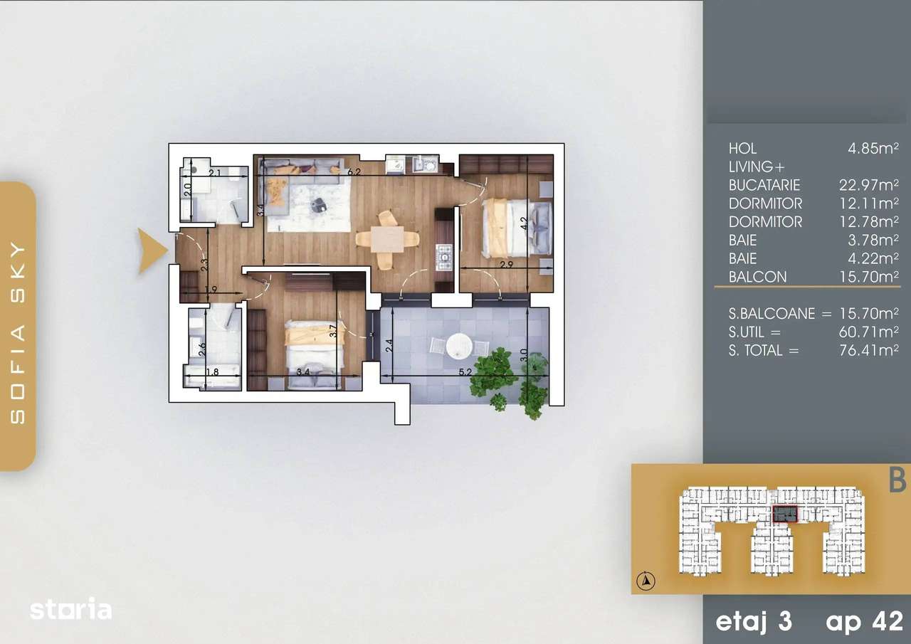 3 Camere Terasa 15 mp 7 Minute Metrou Nicolae Teclu Pallady - Imagine principală: 5/9