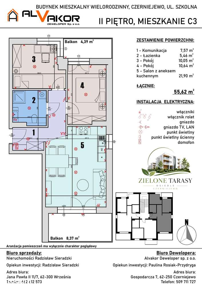 Zielone Tarasy w Czerniejewie -  55,62 m² 3 pokoje  balkon-12