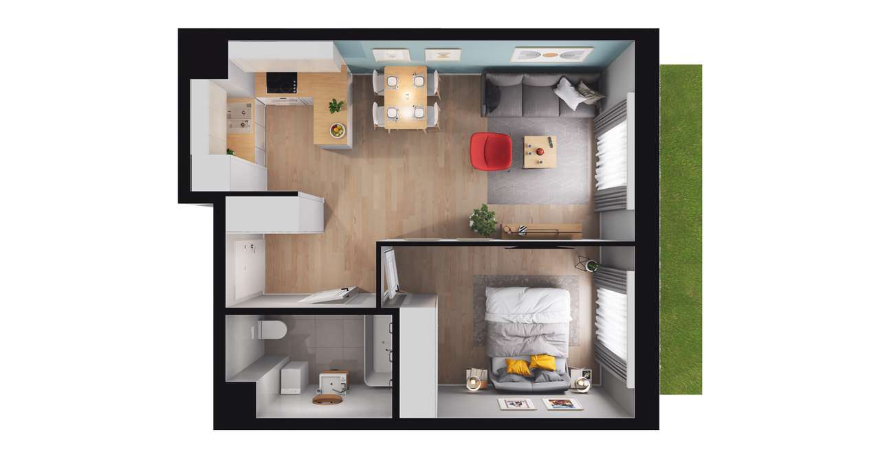 2-pokojowe mieszkanie 42m2 + ogródek Bezpośrednio - Pełny obrazek: 2/8