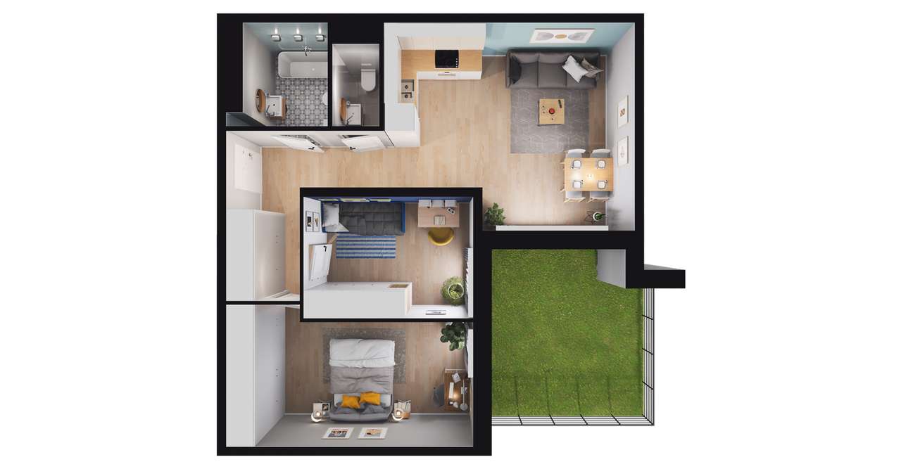 3-pokojowe mieszkanie 60m2 + taras Bezpośrednio - Pełny obrazek: 3/8