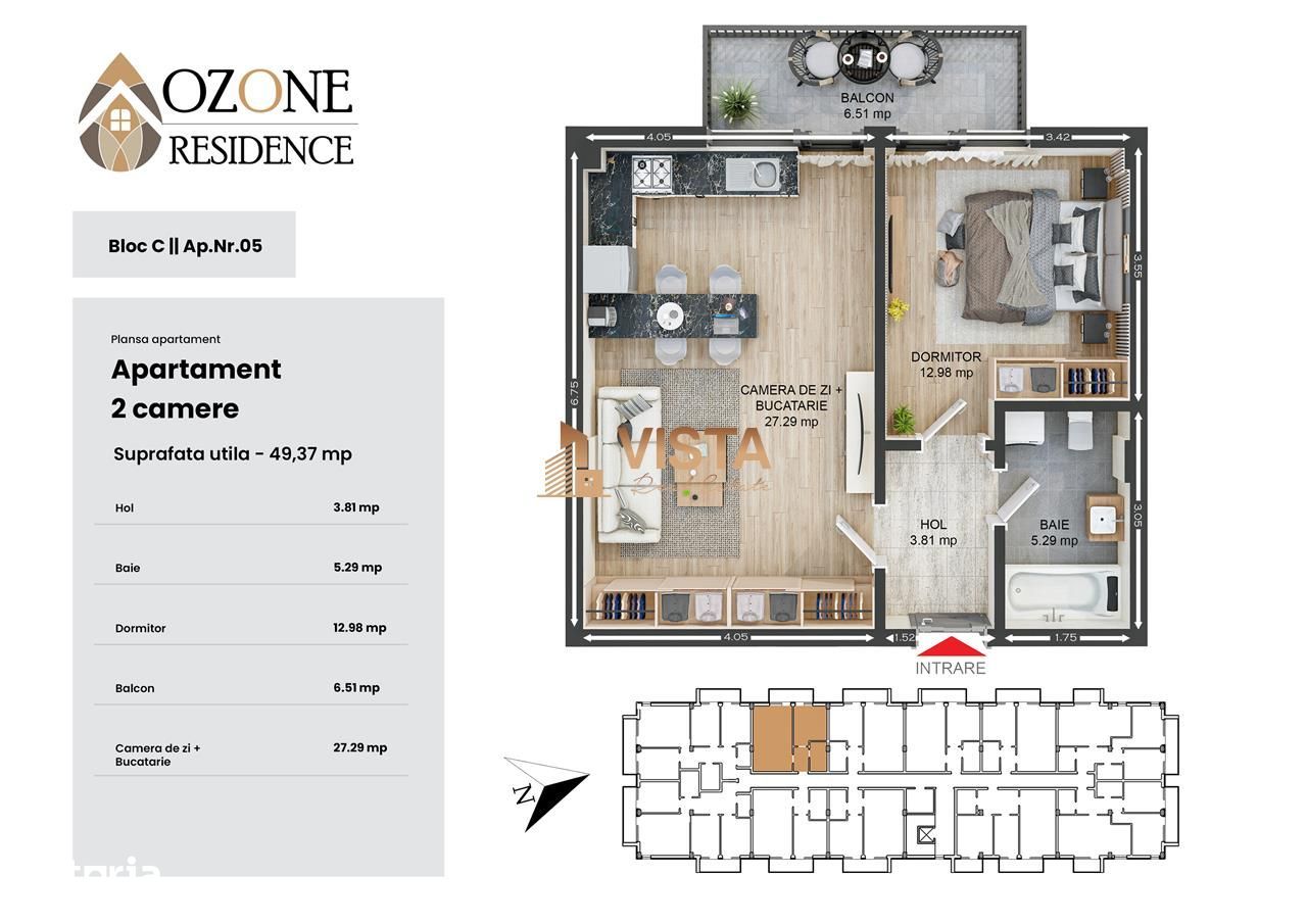 Ozone Residence, Apartament tip studio, 49 mp utili, Tractorul