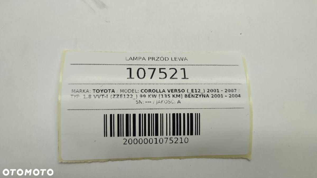 LAMPA PRZÓD LEWA TOYOTA COROLLA VERSO E12 2002 EU - 7