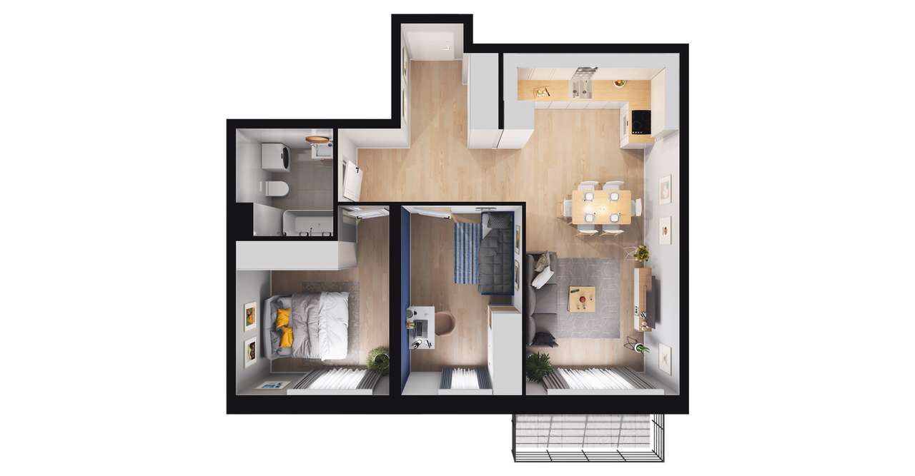 3-pokojowe mieszkanie 57m2 + balkon Bezpośrednio - Pełny obrazek: 2/8