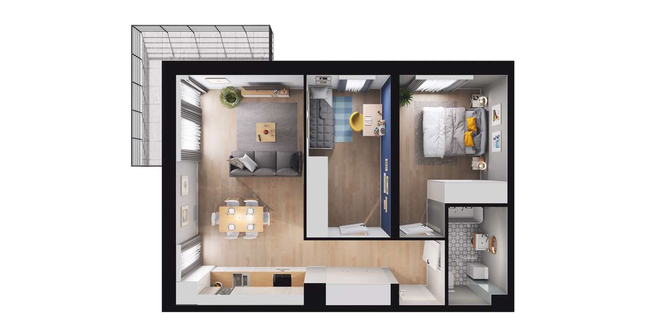 3-pokojowe mieszkanie 58m2 + balkon - Pełny obrazek: 2/8