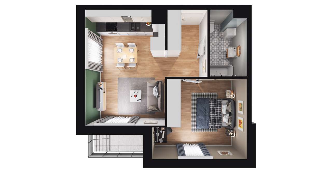 2-pokojowe mieszkanie 41m2 + balkon - Pełny obrazek: 2/8