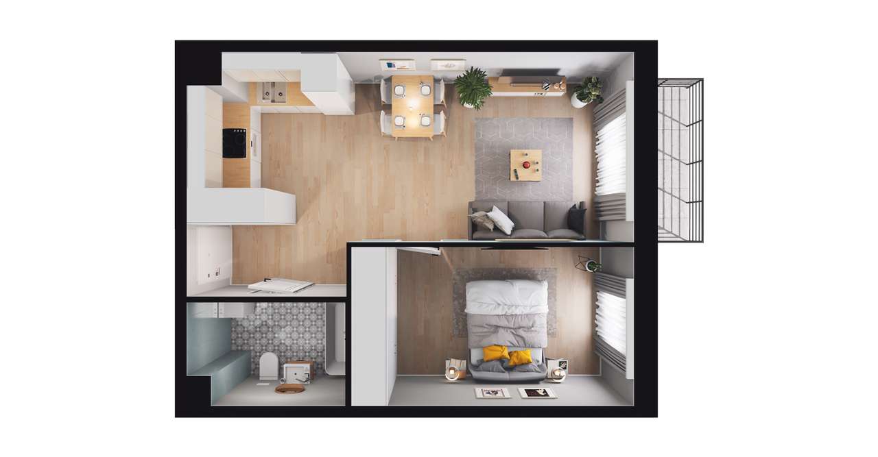 2-pokojowe mieszkanie 40m2 + balkon - Pełny obrazek: 3/9