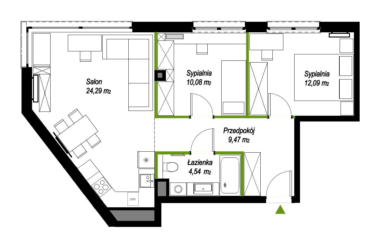 Odolany - 3pok. mieszkanie - 60.5 m2