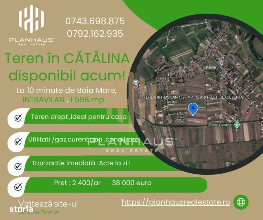 Teren intravilan Cătălina, 1 598 mp ,acces din drum principal - Imagine principală: 1/2