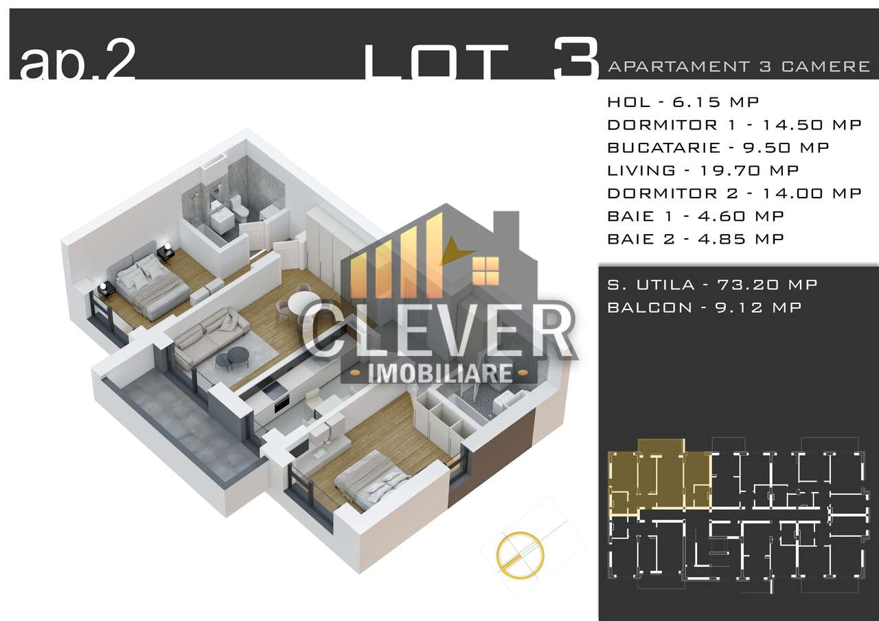 Apartament 3 camere Th. Pallady-Comision 0 Parcare Inclusa - Imagine principală: 2/7