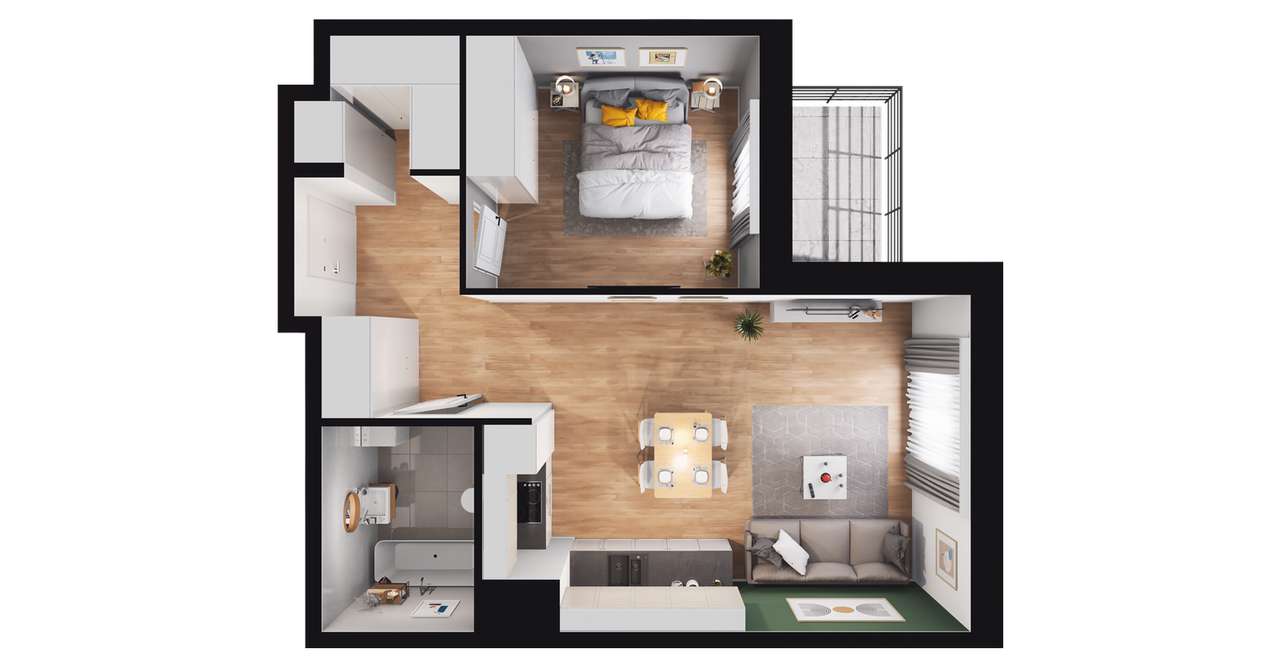 2-pokojowe mieszkanie 45m2 + loggia - Pełny obrazek: 2/8