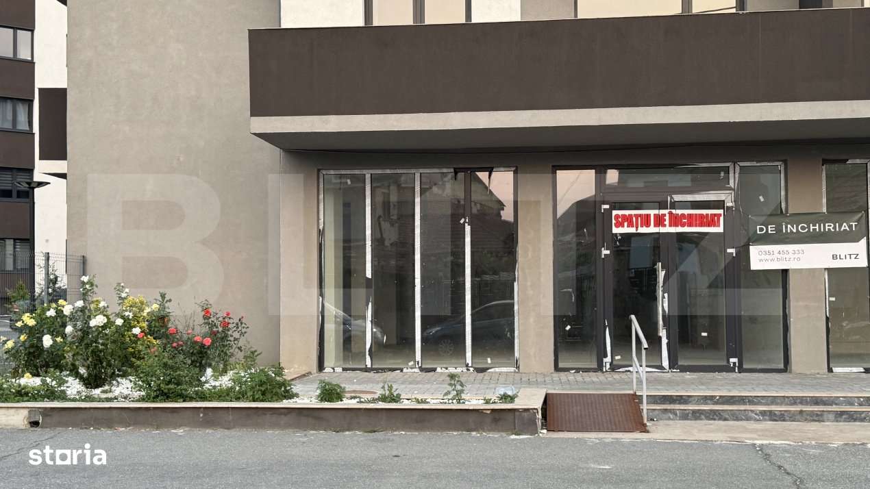 Spatiu comercial parter bloc nou, 136 mp open space, vitrina, terasa, - Imagine principală: 2/13