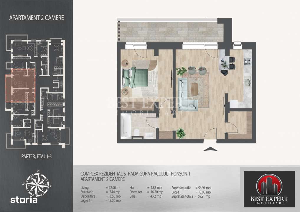 2 camere Incalzire Pardoseala -Acces Rapid metrou N.Teclu - Imagine principală: 1/4