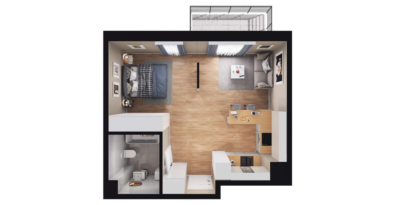 1-pokojowe mieszkanie 37m2 + balkon - Pełny obrazek: 2/8