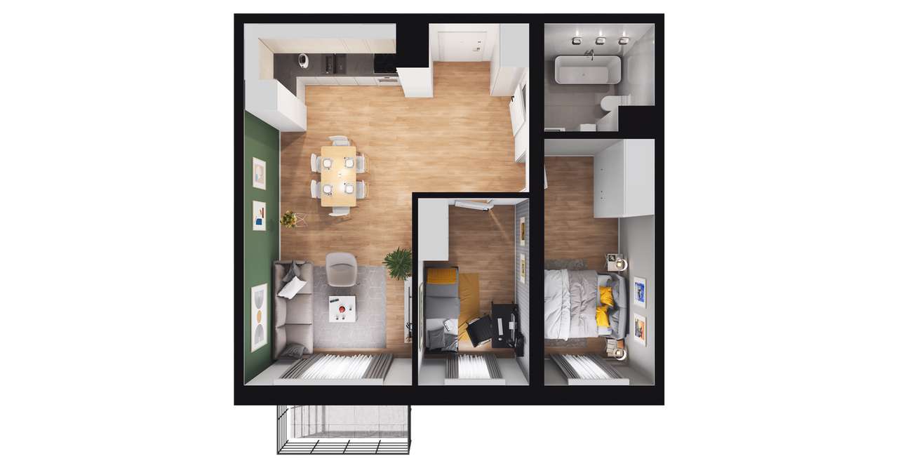 3-pokojowe mieszkanie 54m2 + balkon Bezpośrednio - Pełny obrazek: 2/8