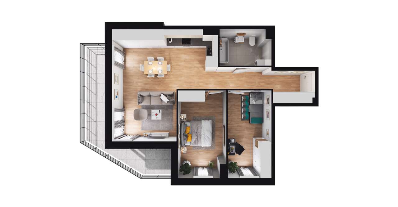 3-pokojowe mieszkanie 66m2 + balkon - Pełny obrazek: 3/9