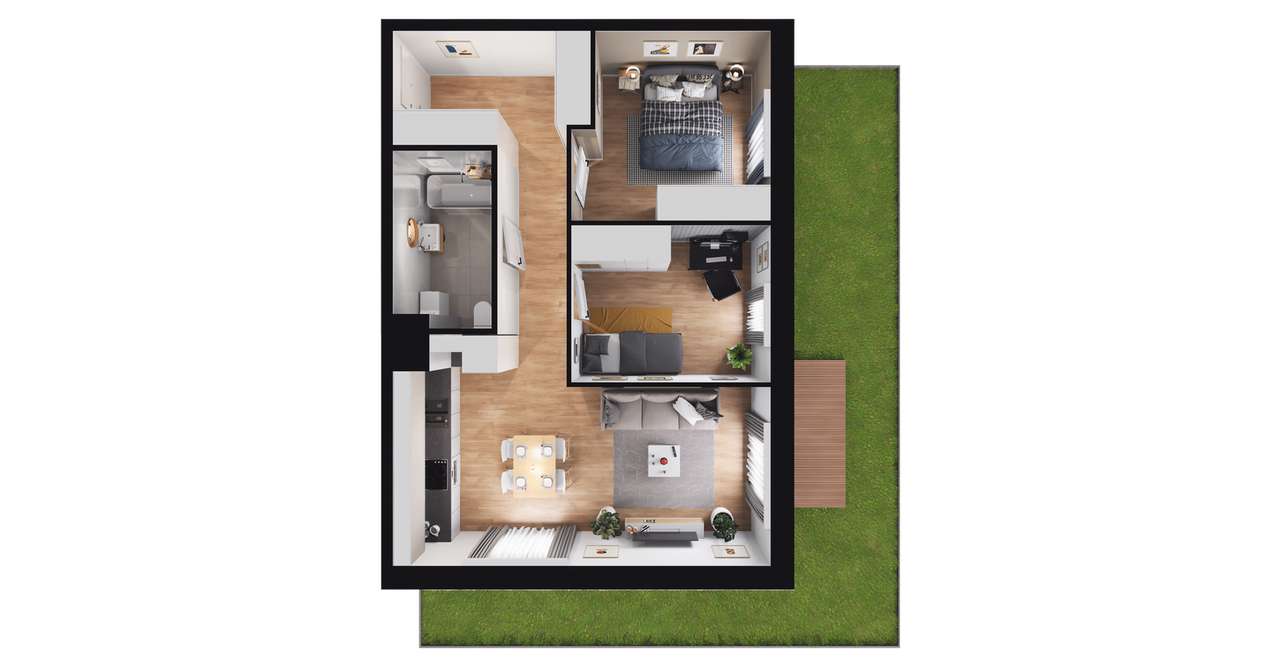 3-pokojowe mieszkanie 57m2 + ogródek - Pełny obrazek: 2/8