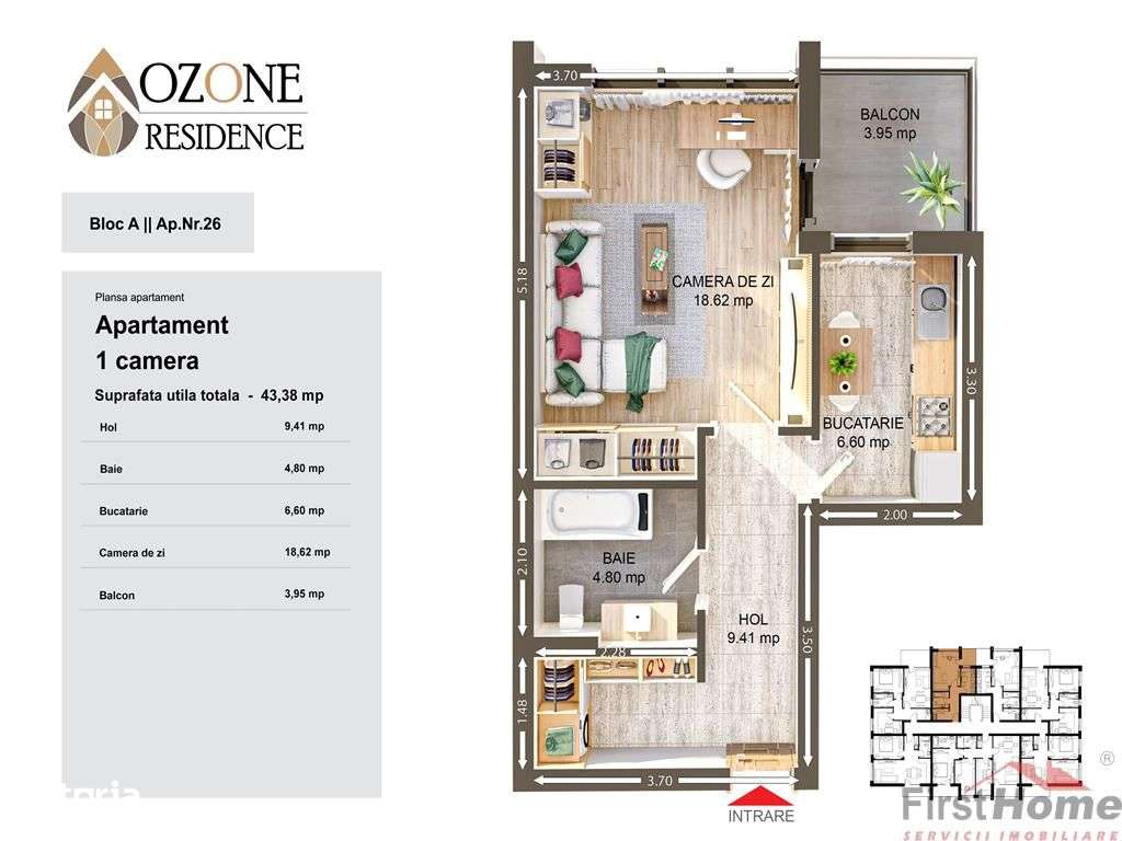Garsoniera de vanzare in Focsani Ozone City,  etaj 1 , 44mp utili - Imagine principală: 4/15