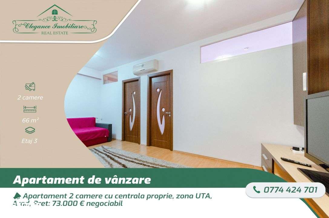 Apartament 2 camere cu centrala proprie, zona UTA, Arad - Imagine principală: 1/6