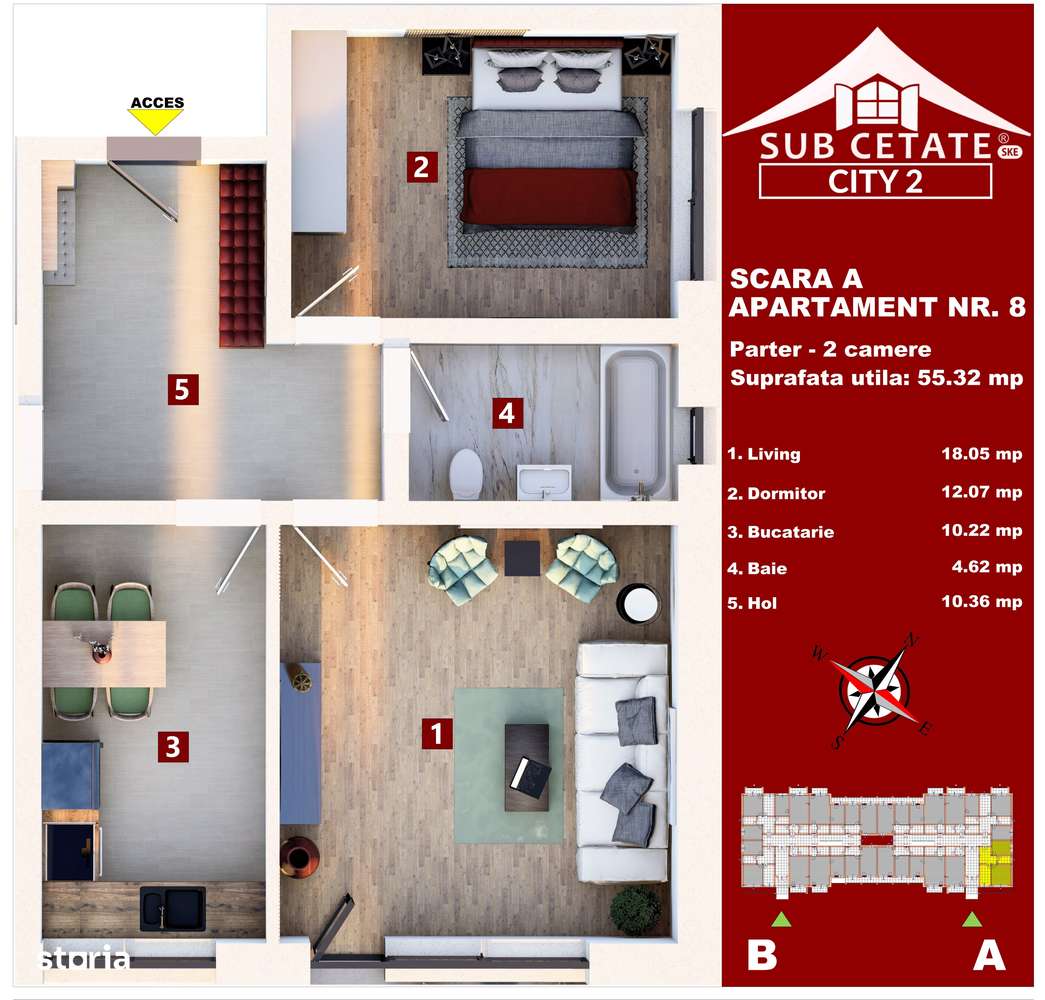 Ideal Birou/Business: Apartament 2 camere Parter, 56mp, Subcetate City-10