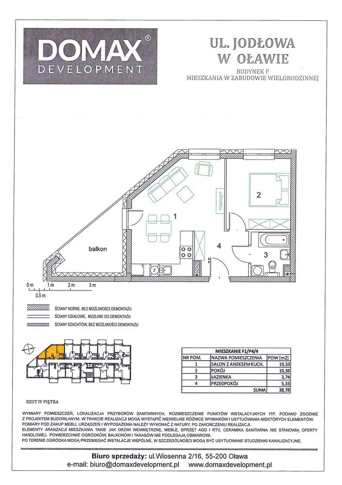Mieszkanie dwupokojowe 38,78mkw z balkonem, F1/P4/4 - Pełny obrazek: 2/8