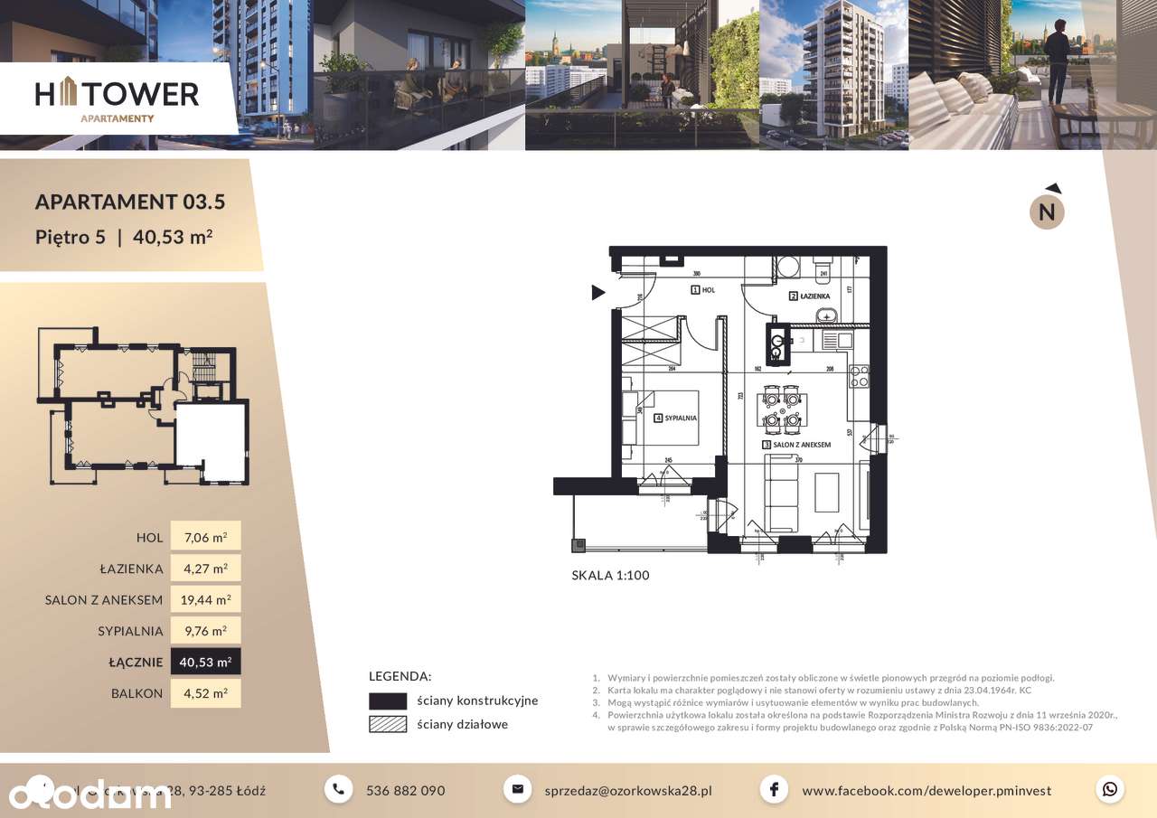APARTAMENT 03.5 - 40,53 M2 - DWA POKOJE - Pełny obrazek: 1/6