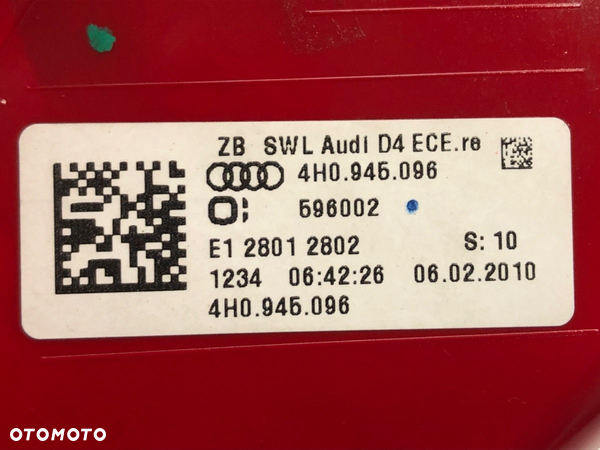 LAMPA PRAWY TYŁ AUDI A8 D4 (4H2, 4H8, 4HC, 4HL) 2009 - 2018 4.2 FSI quattro 273 kW [371 KM] benzyna - 7