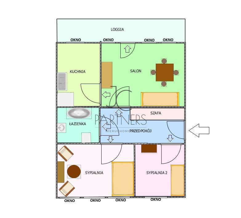 3pok+kuch | 2 Stronne | Loggia |cegła | KW | Jasne-1